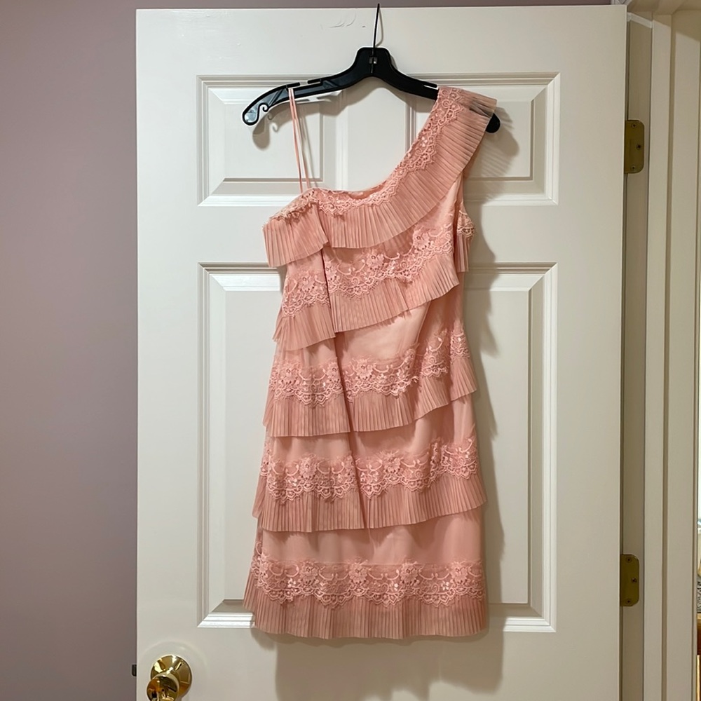 BCBG Max and Cleo size 8 one shoulder pink lace minidress